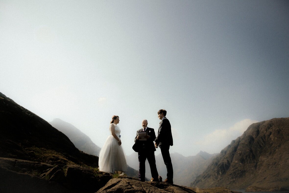 wedding couple during ceremony on Isle of Skye