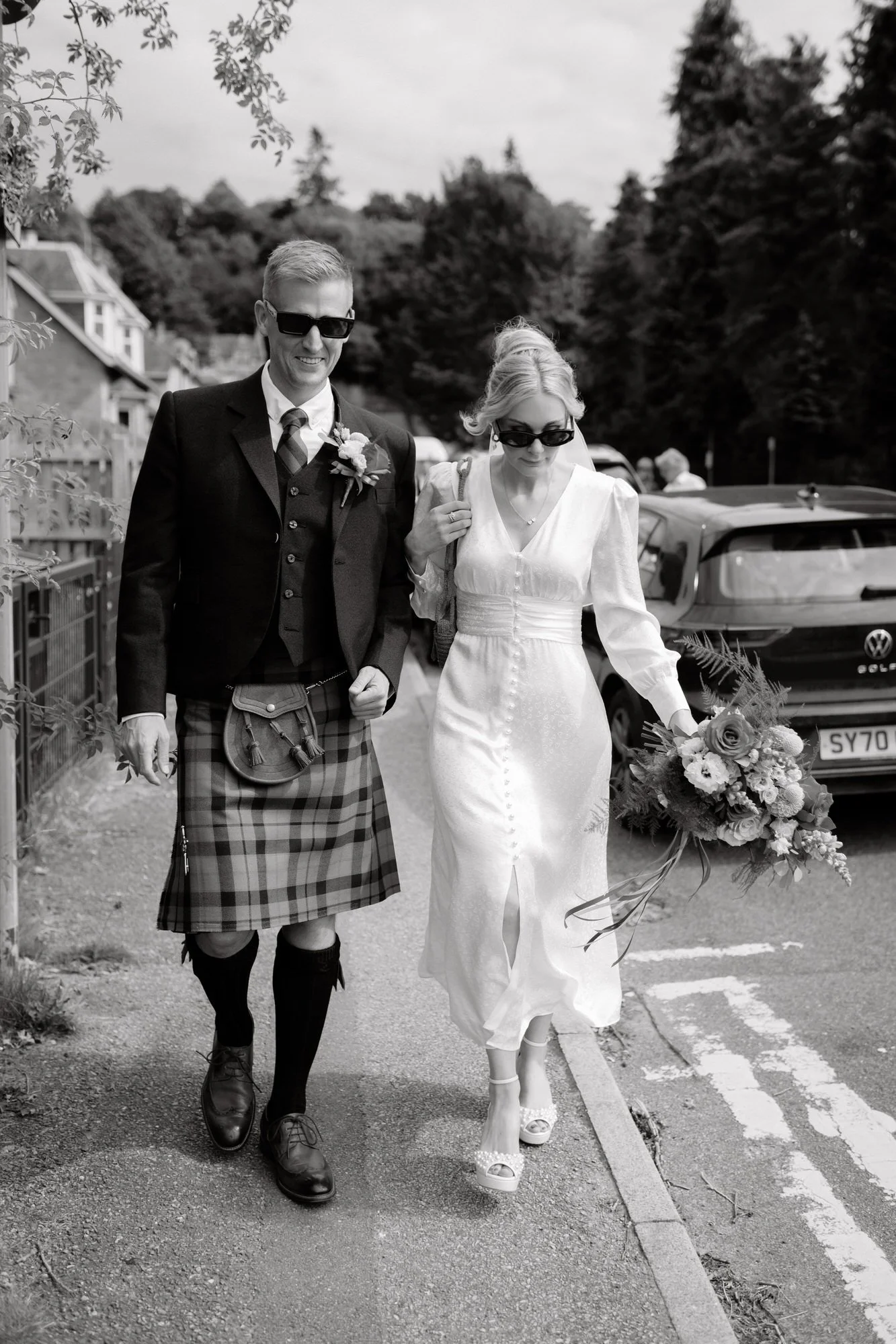 bride and groom on the way to church