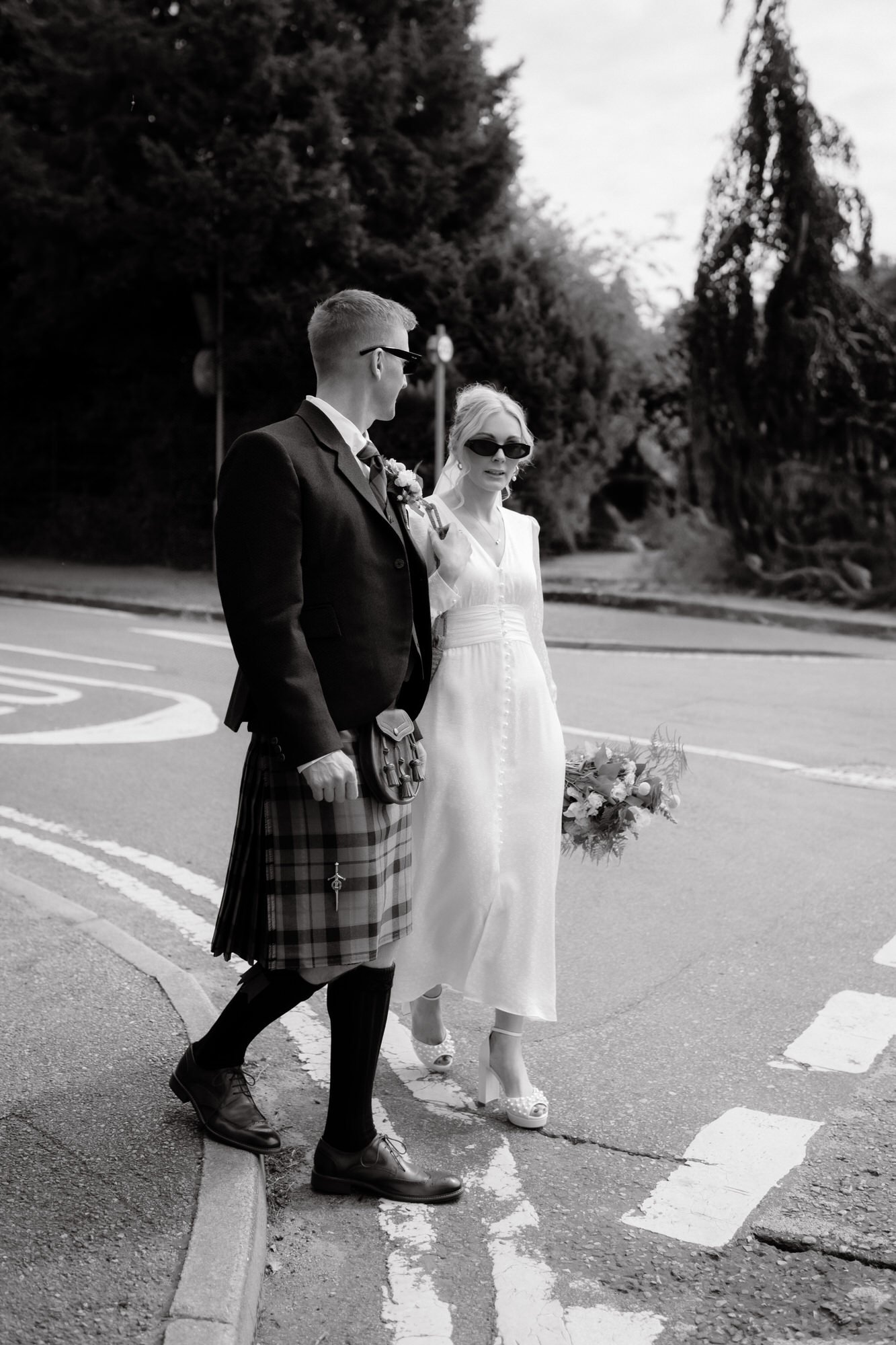 bride and groom on the way to church