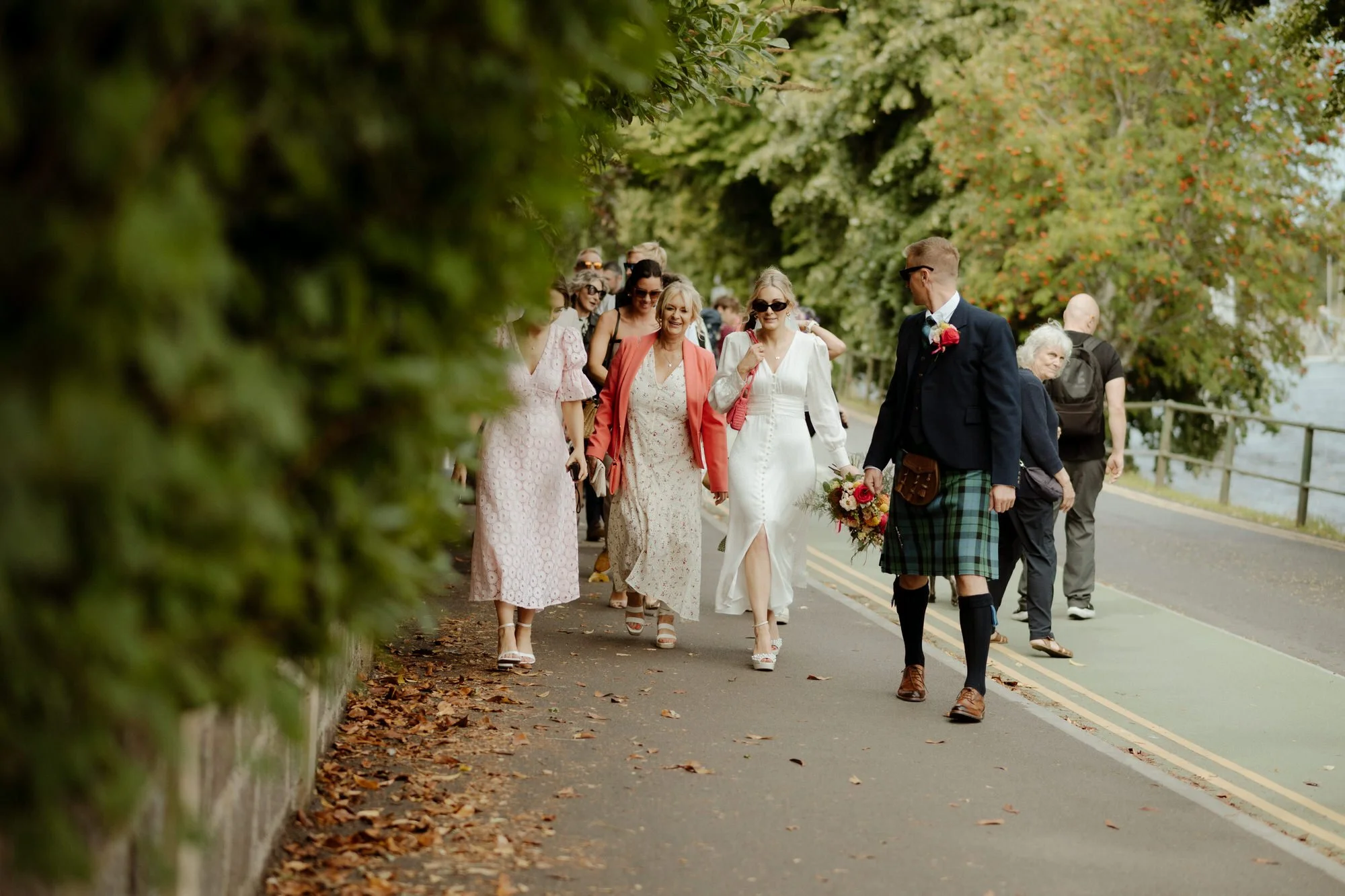 wedding party on the way to church