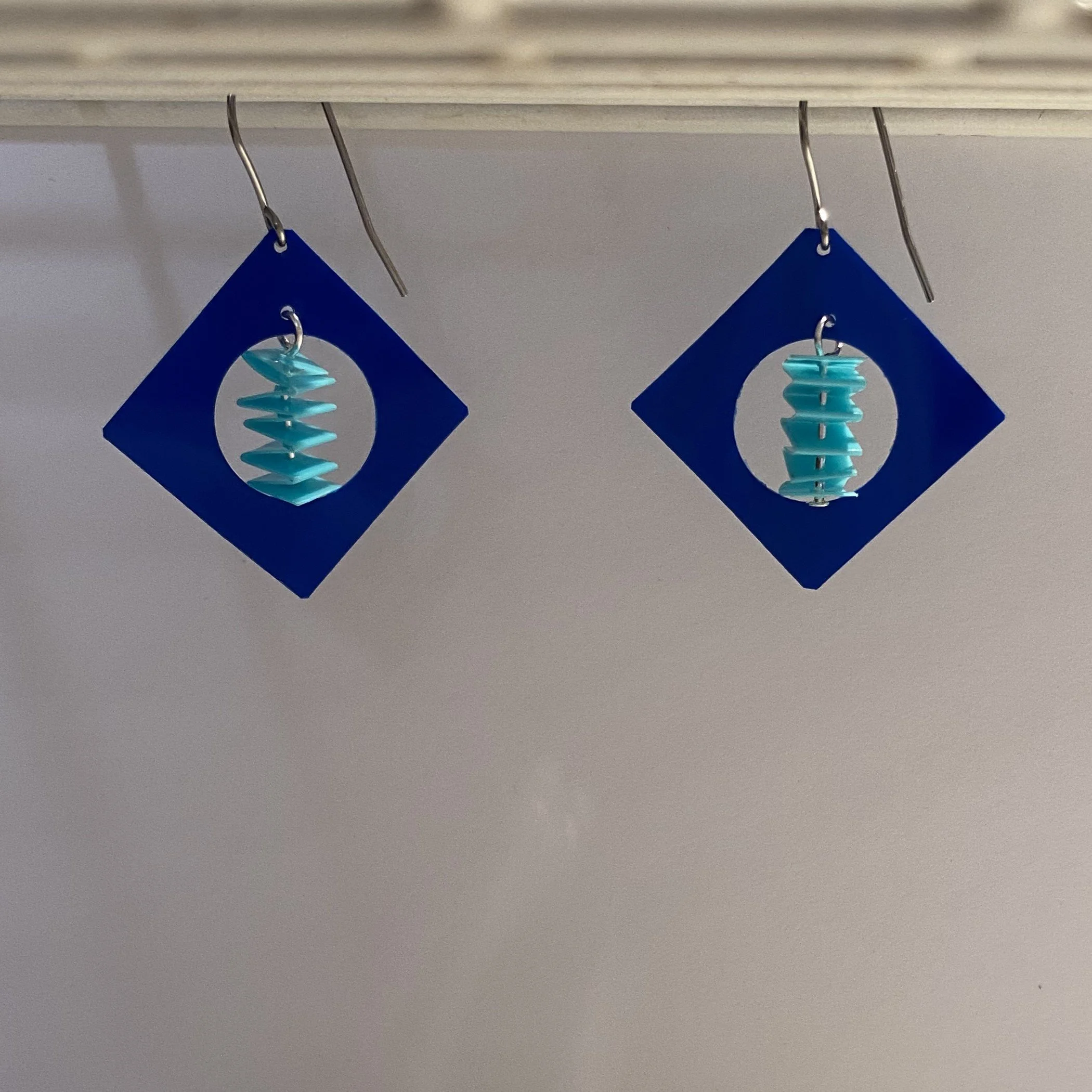 Dangle earrings aqua and blue recycled earrings for retro style jewelry