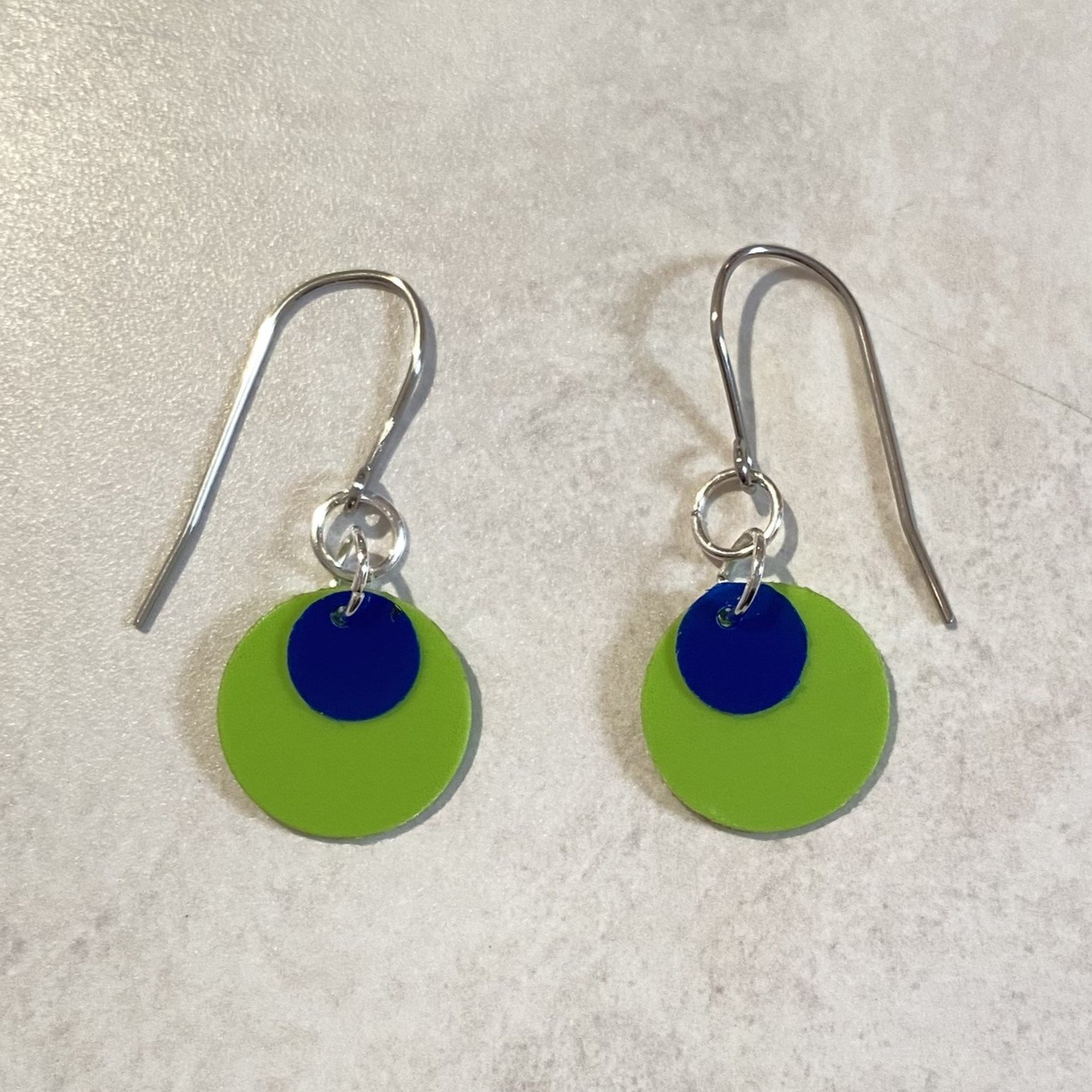 Circle Dot Green and Blue Recycled Earrings