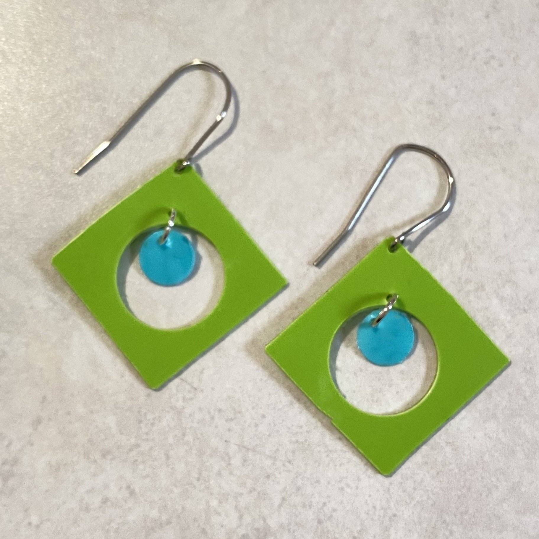 Square Dot Aqua Green Earrings