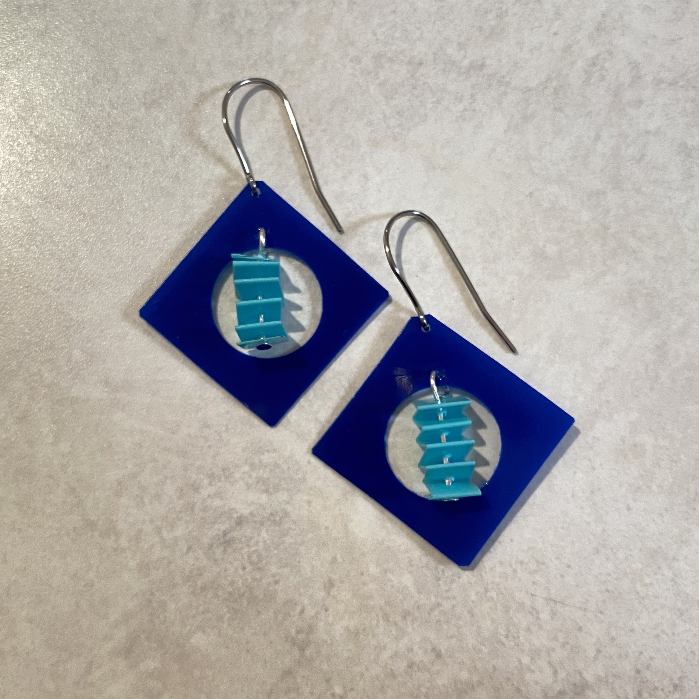 Blue Earrings with Zigzag Dangle