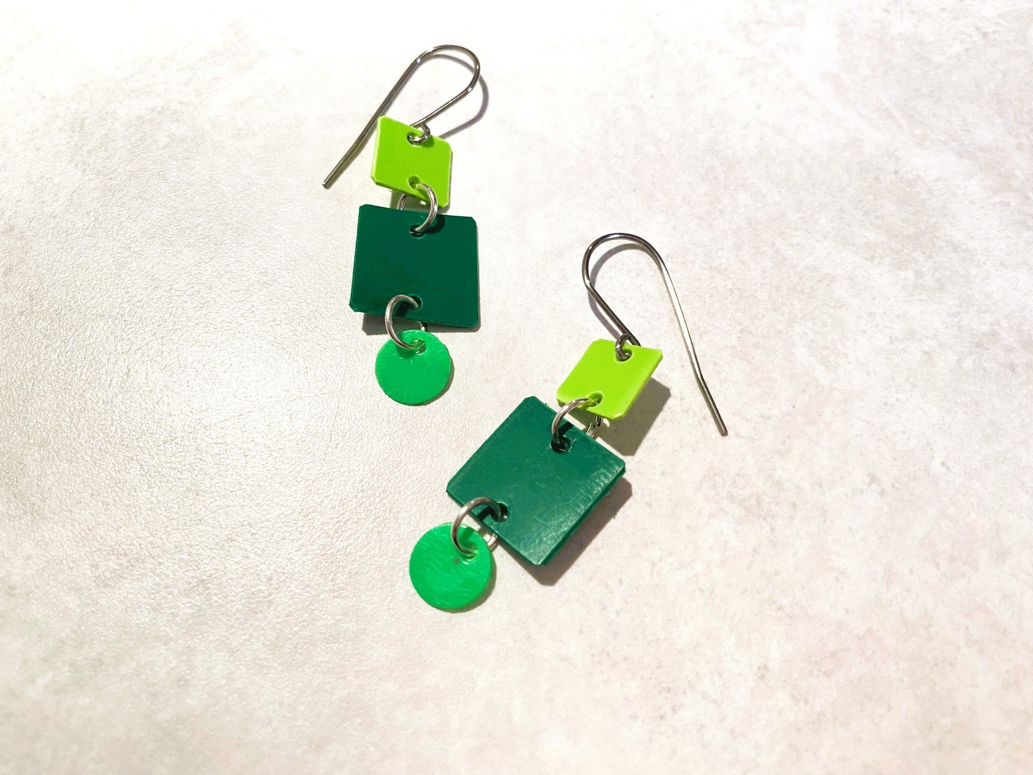 Lime/Dark Green/Kelly Green Square Dangle Earrings