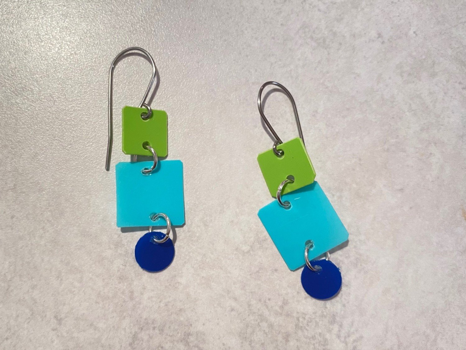 Lime/Aqua/Navy Square Dangle Earrings