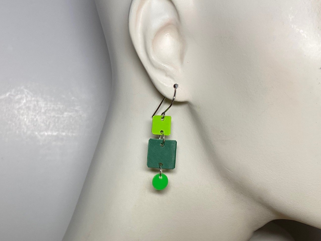 Lime/Dark Green/Kelly Green Square Dangle Earrings