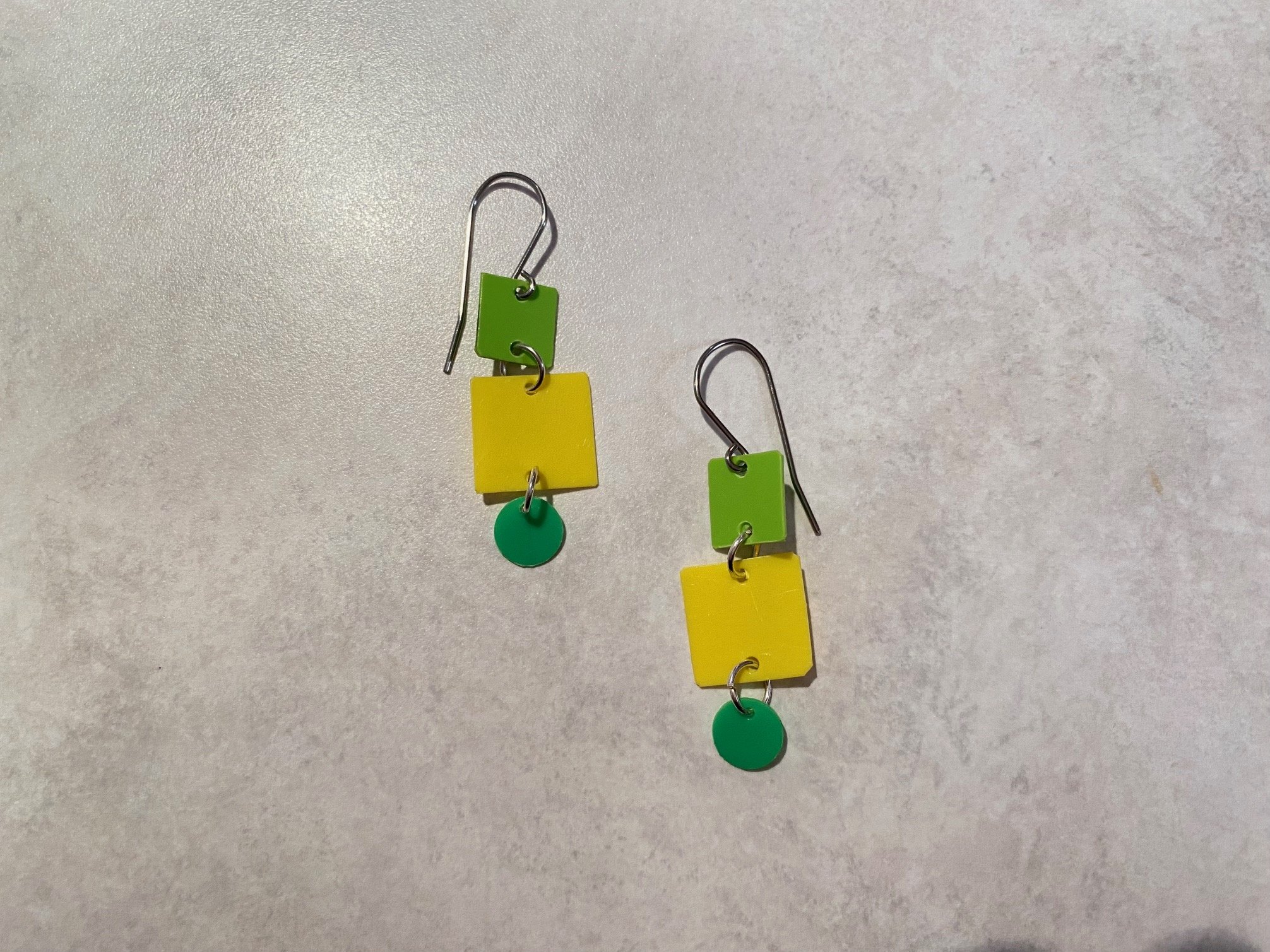 Lime/Yellow/Kelly Green Square Dangle Earrings