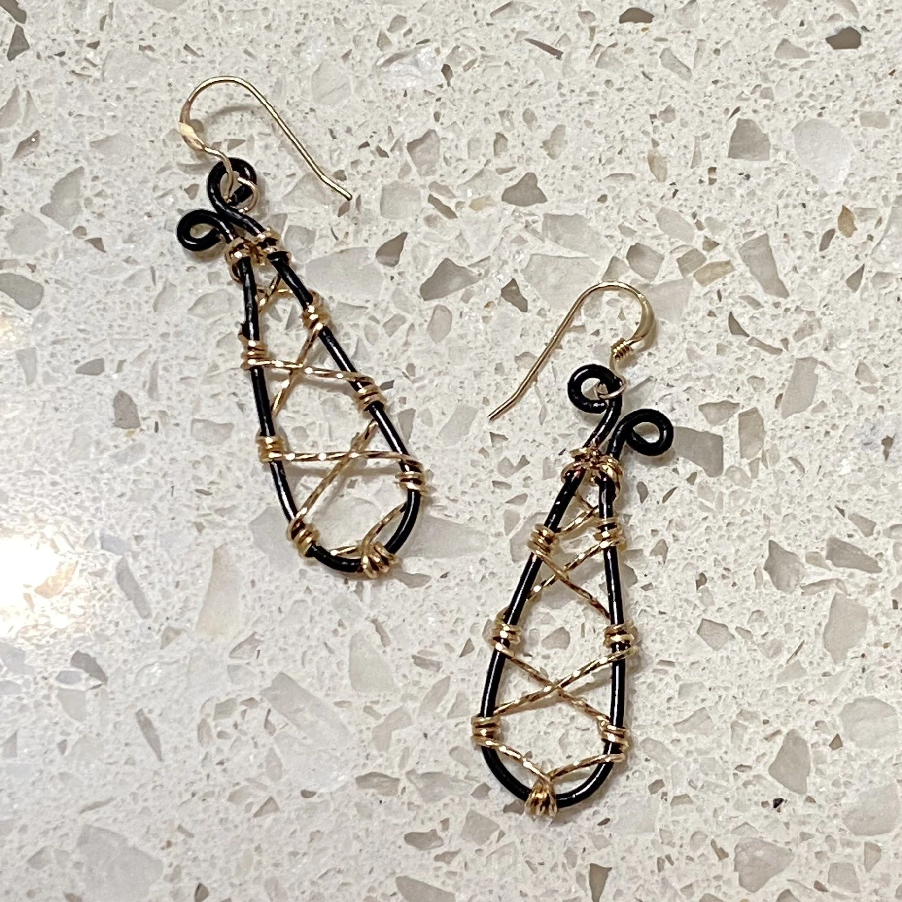 Gold and Black Teardrop Earrings Swing Square.JPG