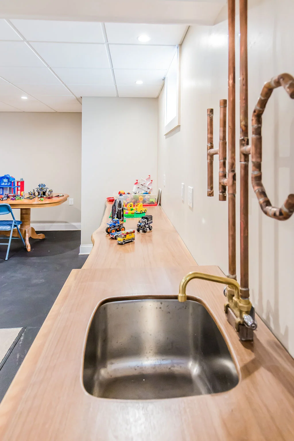 Custom Wood Counter basement craft area