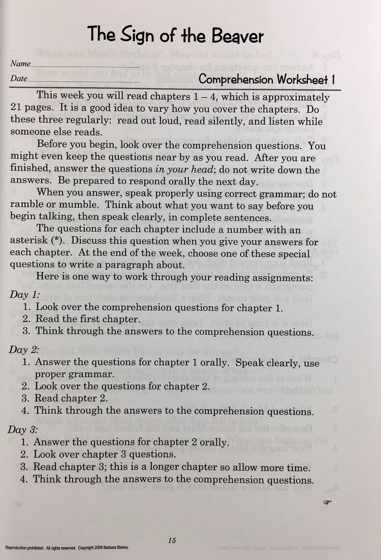 The Sign Of The Beaver Study Guide English Off The Pages