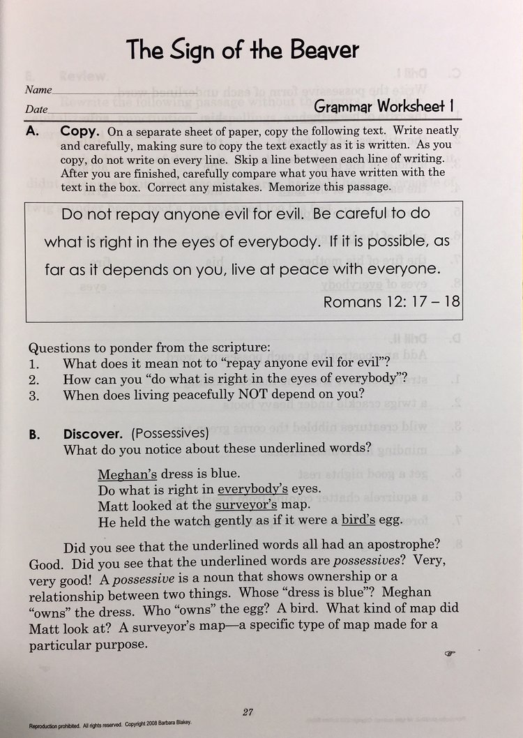 The Sign Of The Beaver Study Guide English Off The Pages