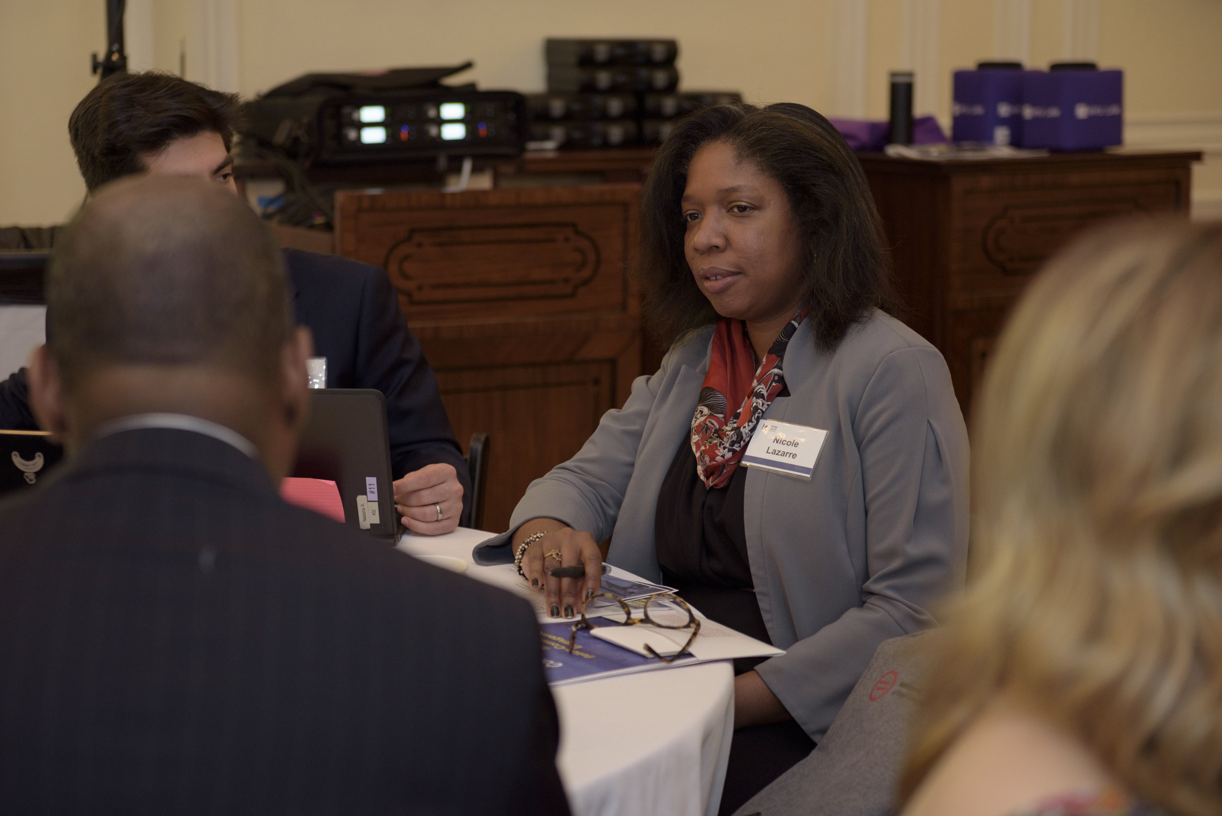 Nicole Lazarre of the National Urban League in small group discussion.
