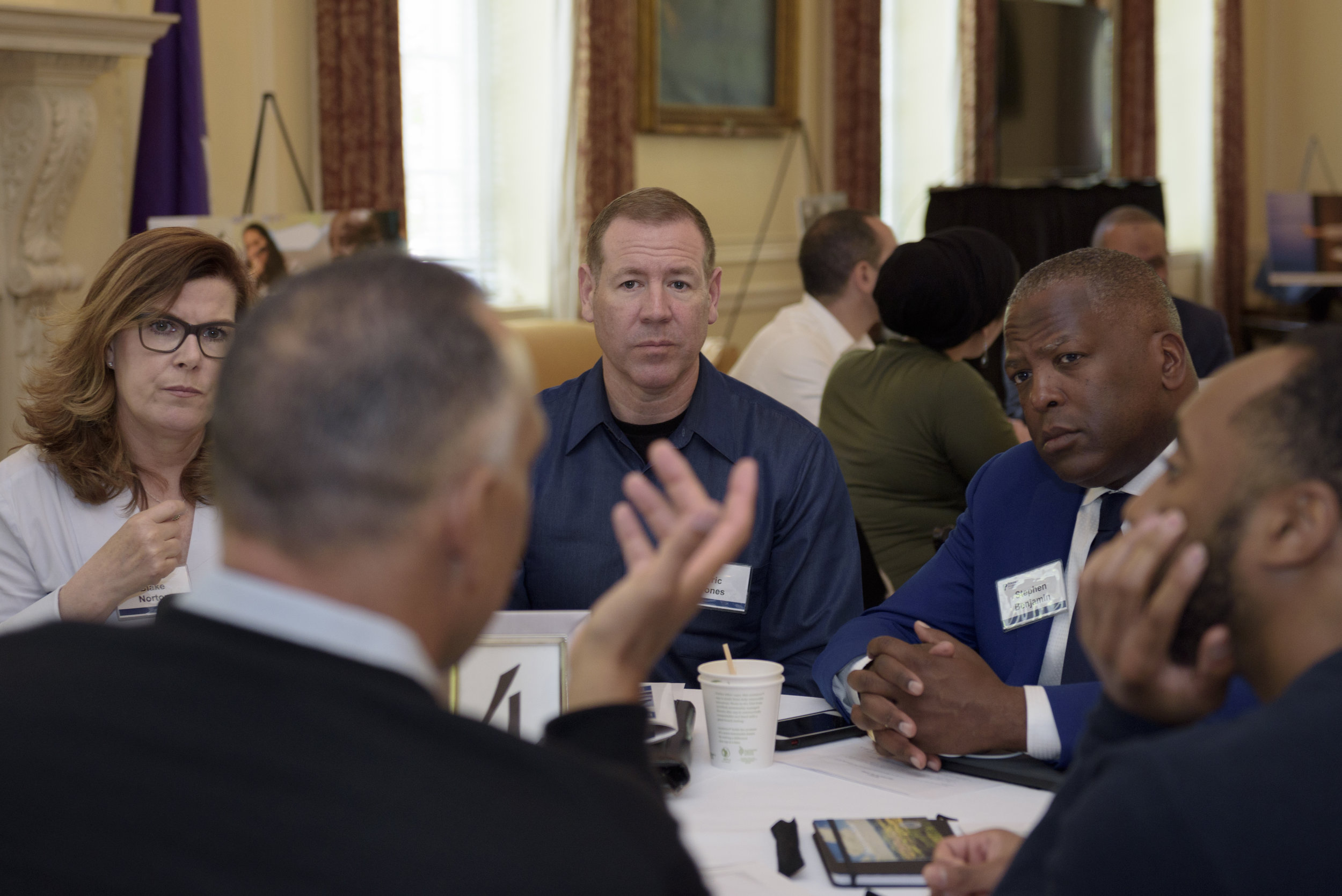 (From left) Blake Norton, senior vice president of the National Police Foundation; Stockton Chief of Police Eric Jones; and Mayor Stephen Benjamin of Columbia, South Carolina.