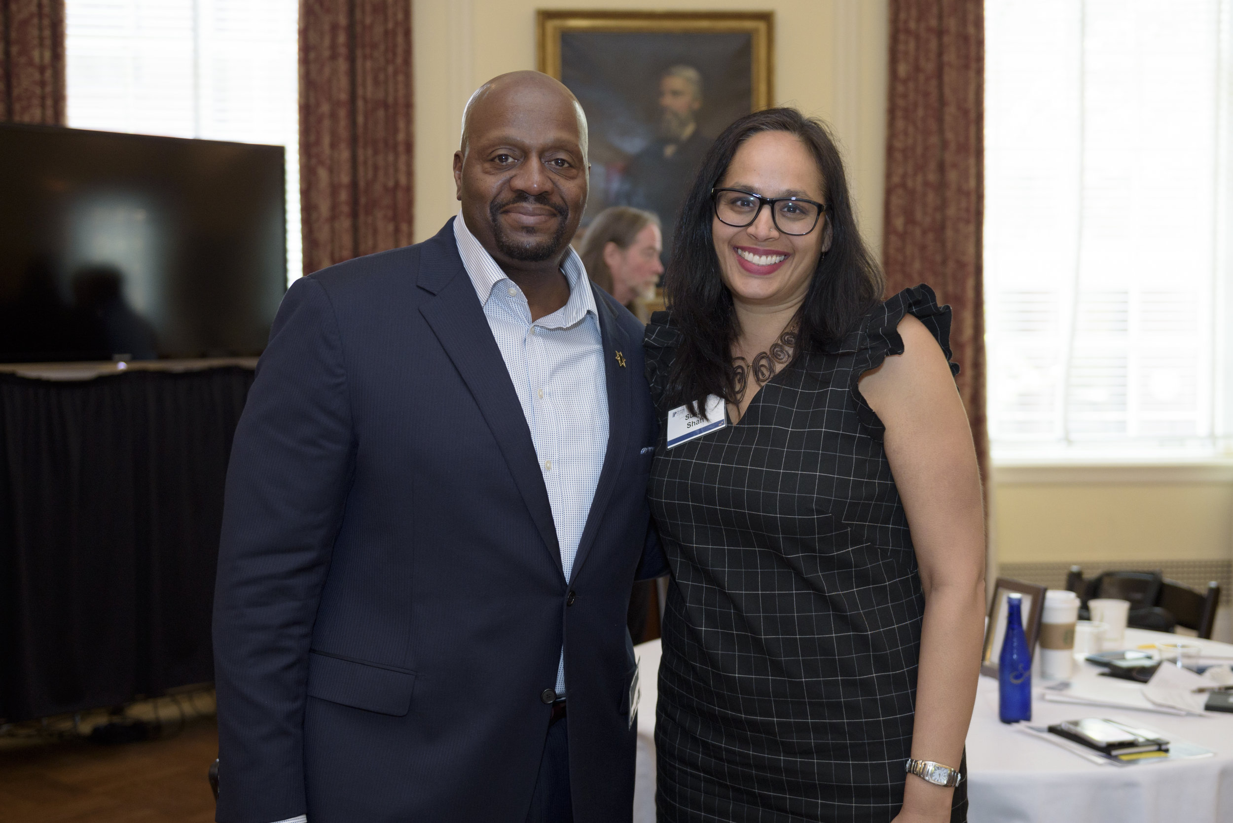 Sheriff Jerry Clayton of Washtenaw County, Michigan, and Susan Shah, managing director of racial justice at Trinity Church Wall Street.