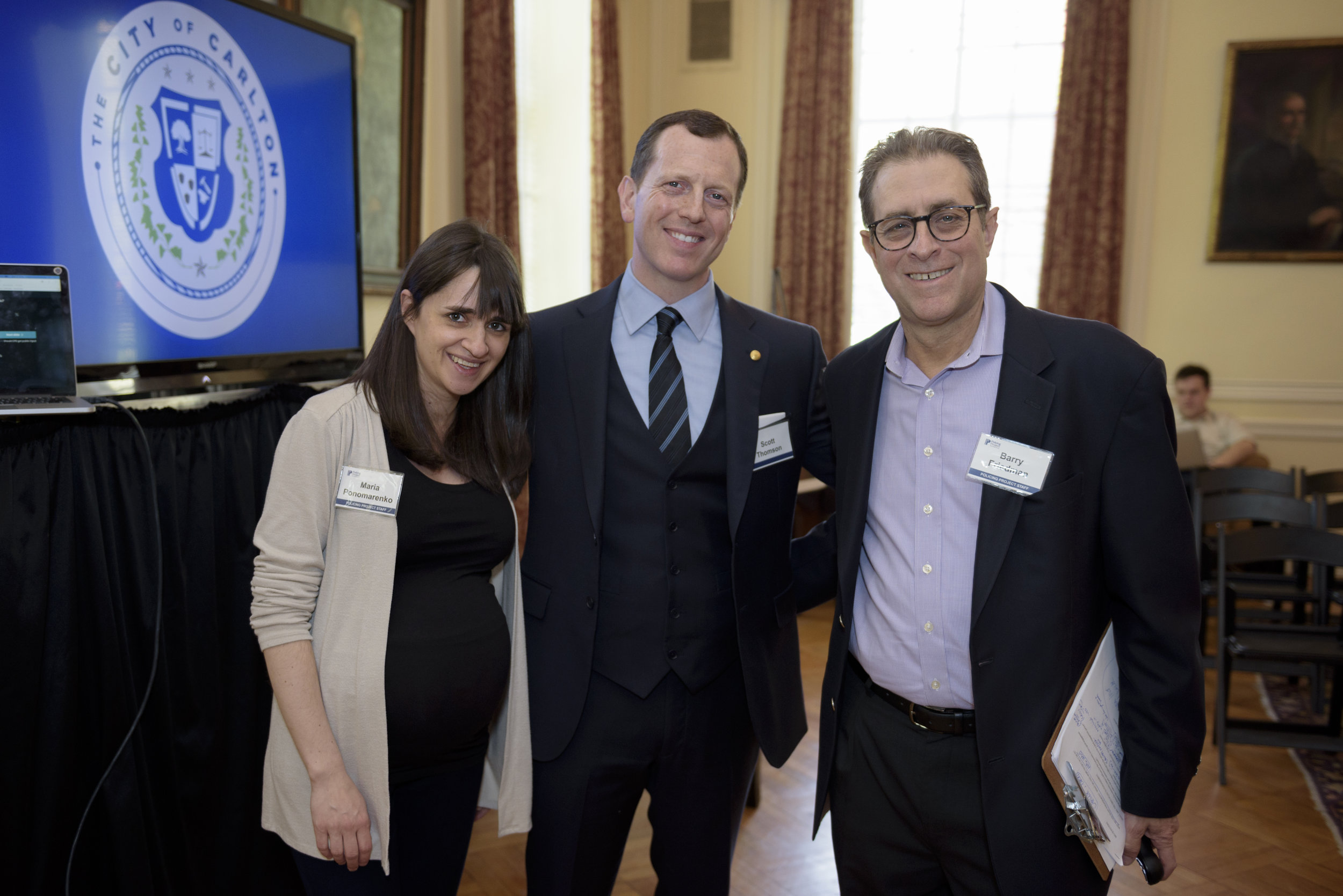 (From left): Policing Project Deputy Director Maria Ponomarenko, Advisory Board Co-Chair Chief Scott Thomson, and Director Barry Friedman