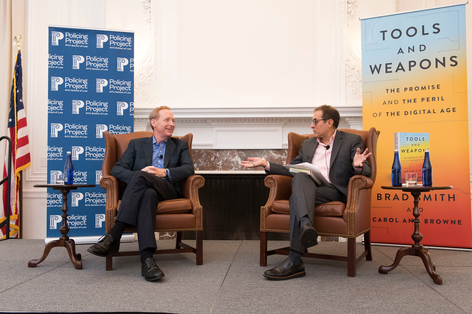 Microsoft President Brad Smith and Policing Project Faculty Director Barry Friedman at NYU Law.