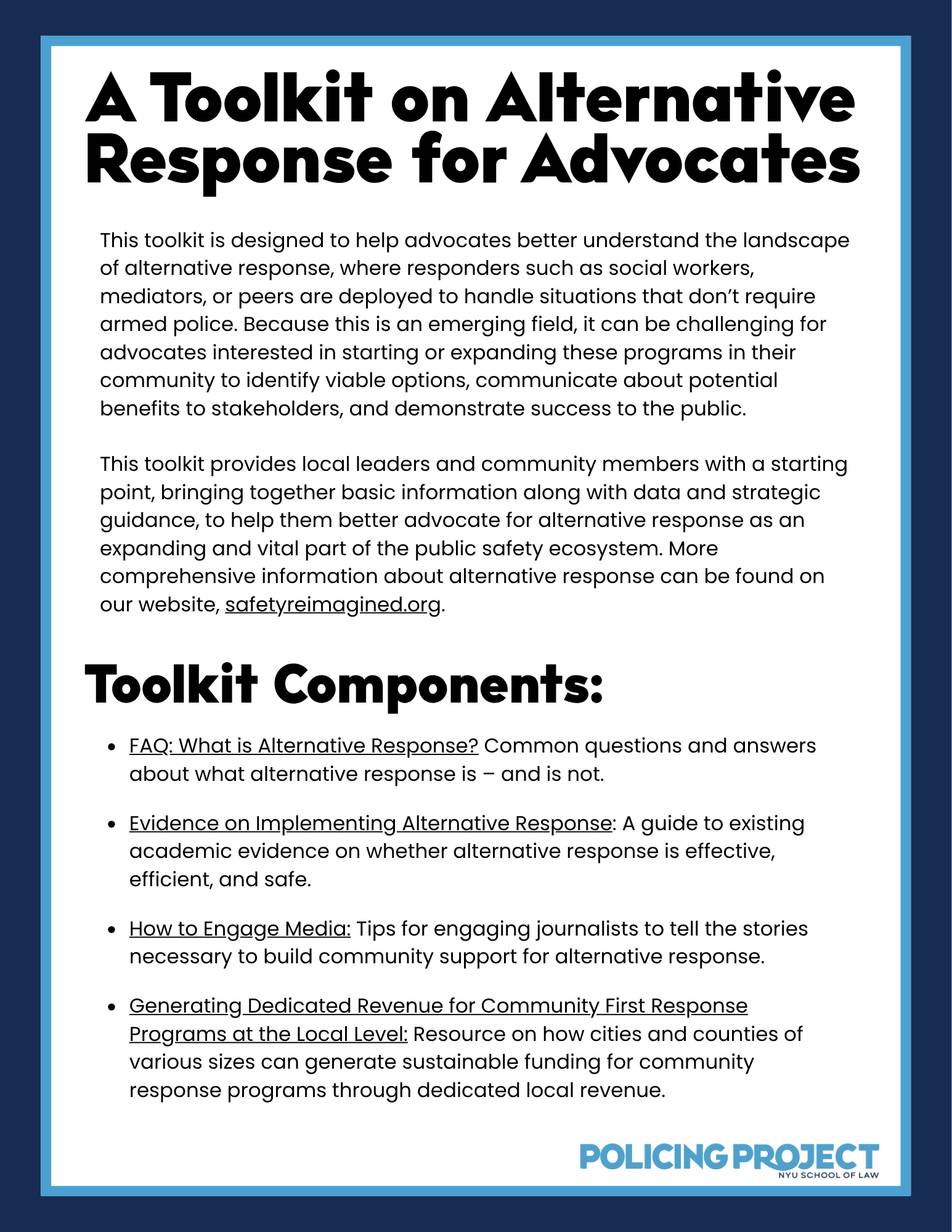 Toolkit on Alternative Response for Advocates