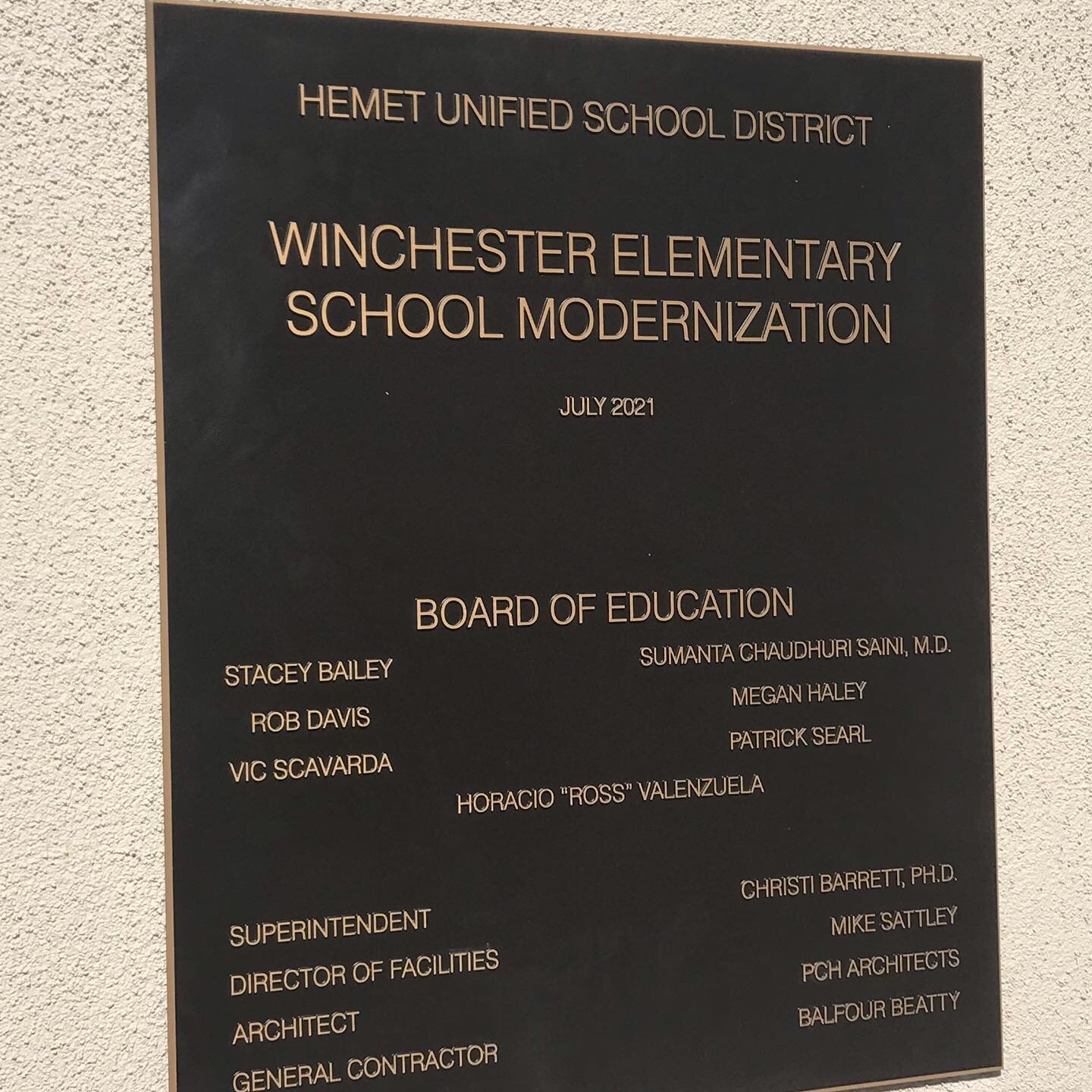 Dedication Plaque - Winchester Elementary School