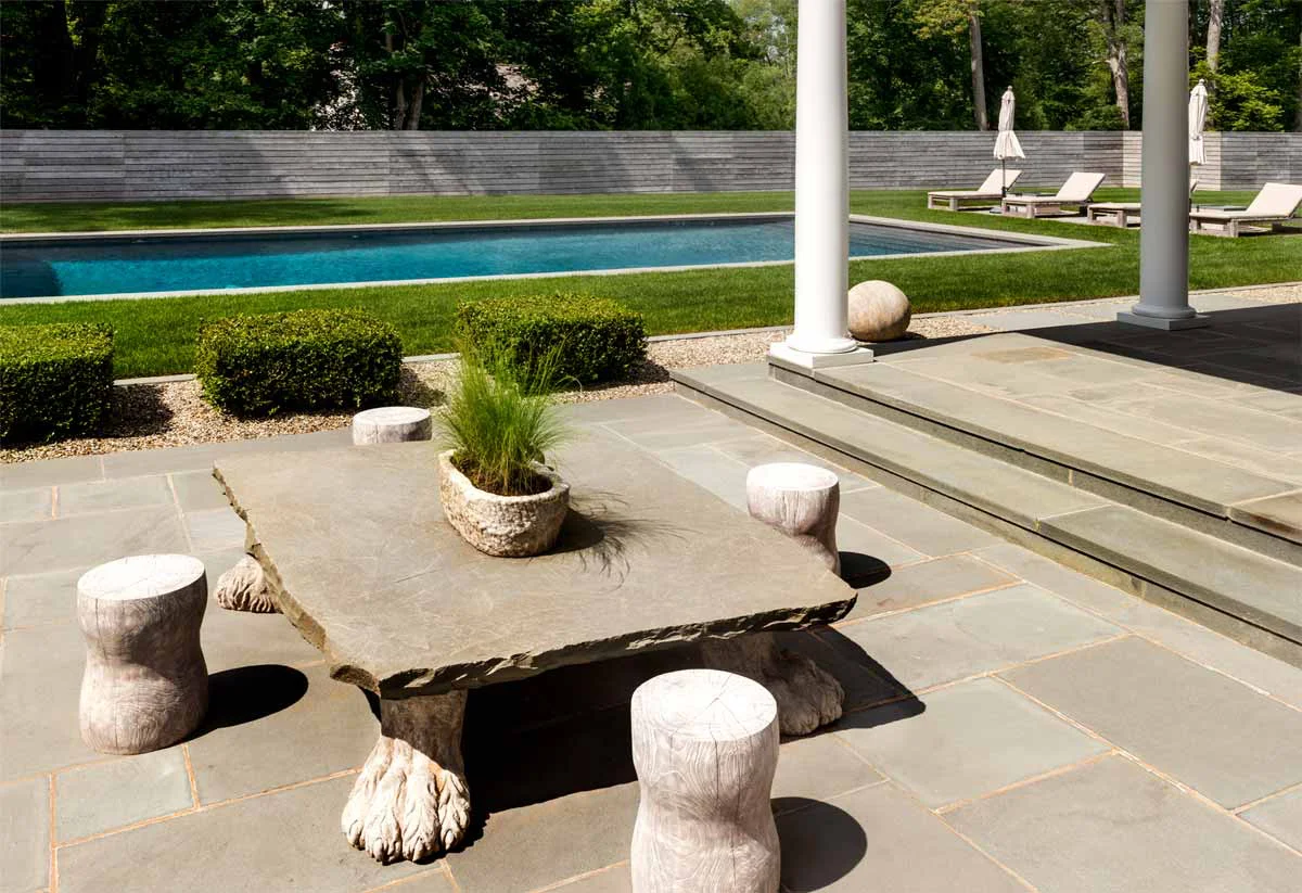CUSTOM GRANITE AND STONE 'BEAST' TABLE | POOL, TERRACE, DECK, GARDEN HARDSCAPING