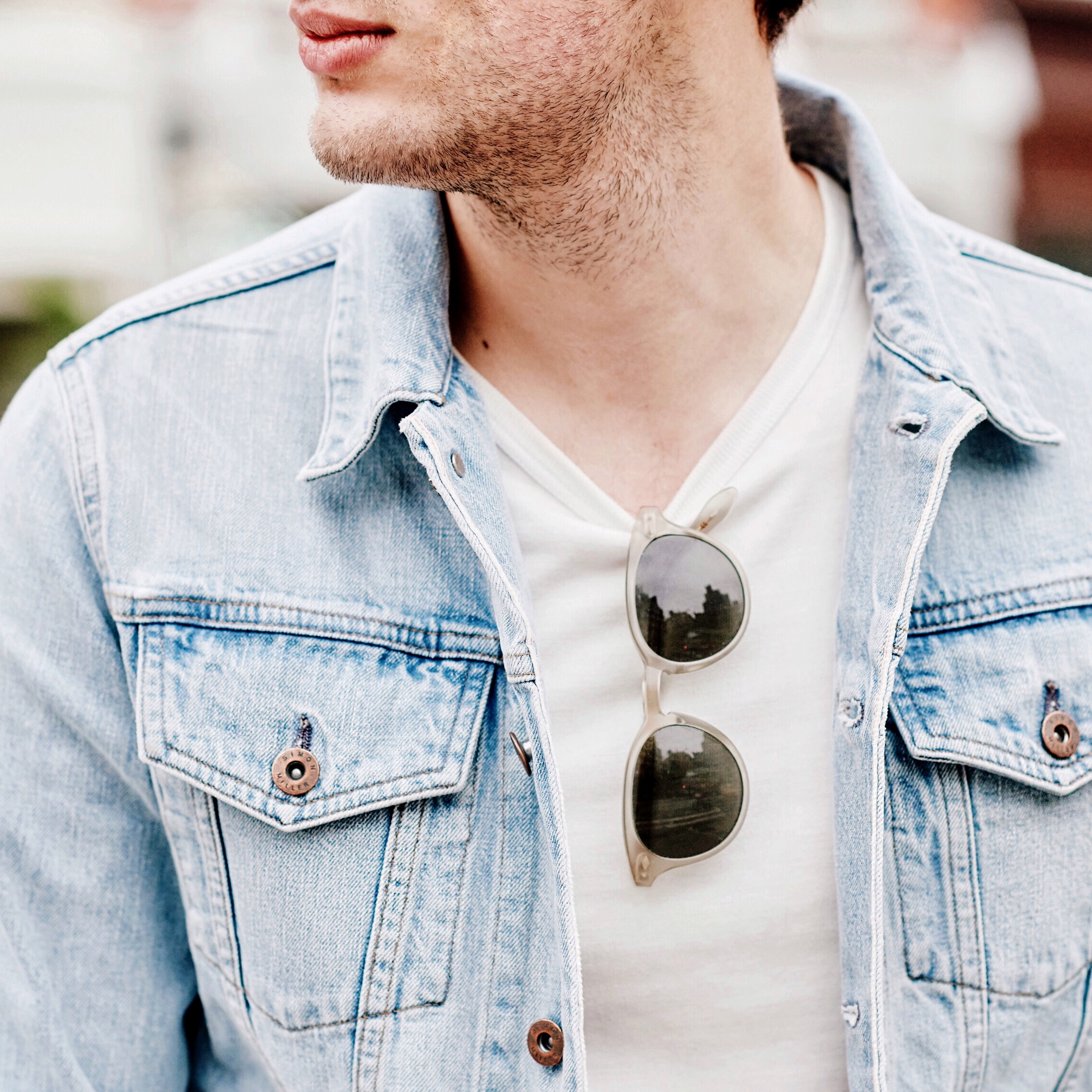 Denim Jacket - Simon Miller , Glasses - Garrett Leight (this pair is out of stock: similar )