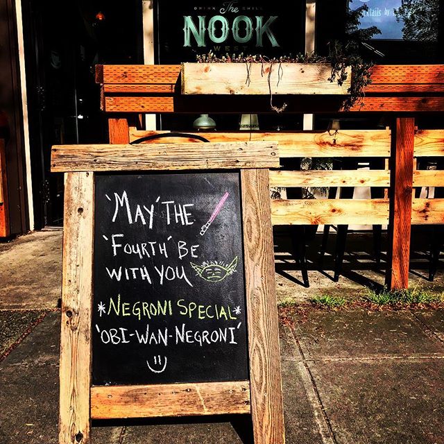 May the Fourth, be with you. Come get a Negroni! &lsquo;Obi-Wan-Negroni&rsquo; ;)
.
#maythefourth #starwars #negroni #yoda #thenook #thenookseattle #saturday #patio #hideyourkidshideyourwife