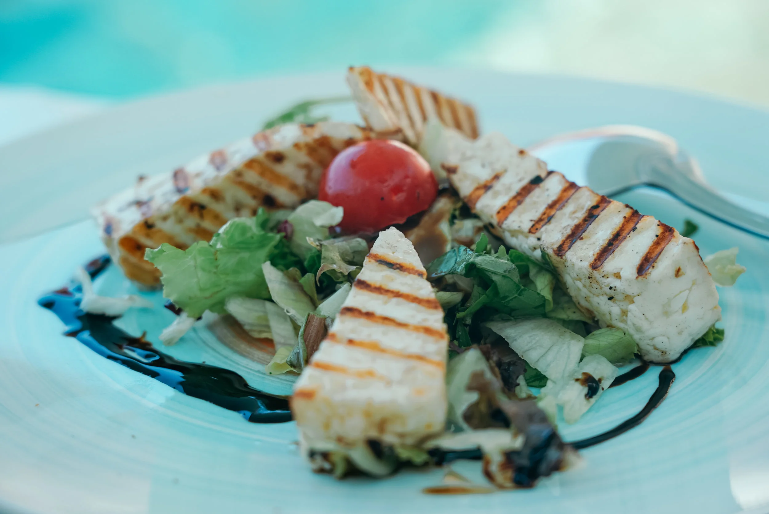Lunch in Amoudi Bay - Halloumi Salad (local cheese from Crete)