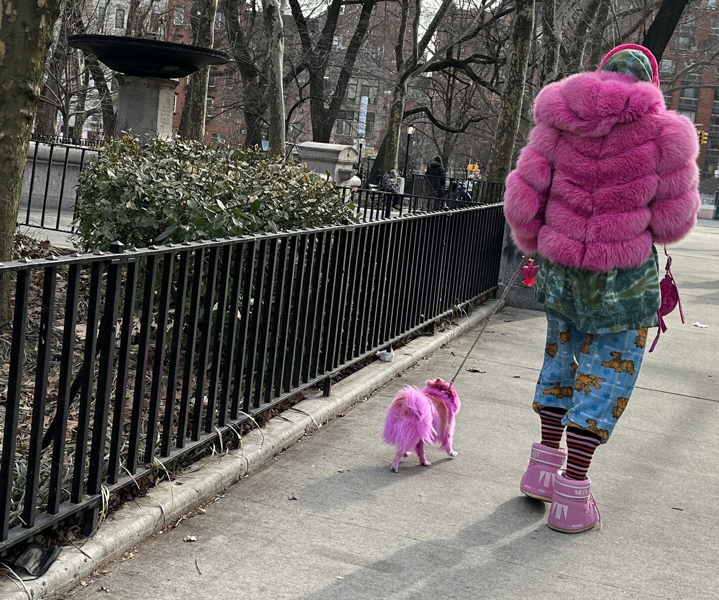 Lower East Side dogsmanship. 
.
.
.
.
#cruelladeville #thinkpink #stupidpettricks