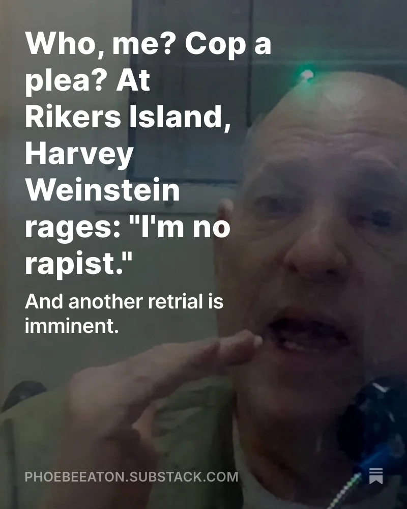 Over at Rikers Island, #HarveyWeinstein rages he&rsquo;s no rapist as his lead attorney @arthuraidalaesq (who's also repped Steve Bannon and Rudy Giuliani) preaches &quot;never say never&quot; viz. potentially copping a plea with the @manhattanda in 