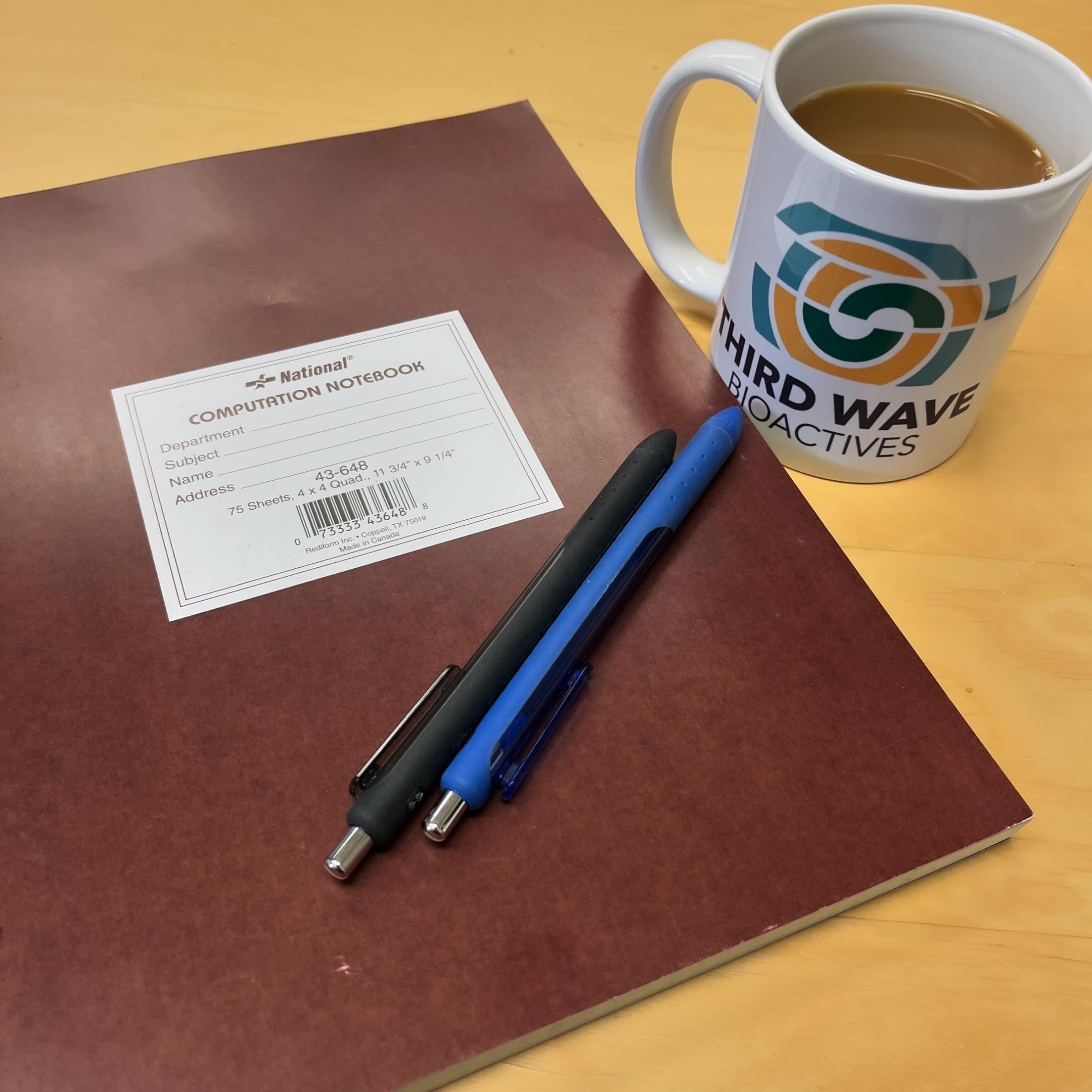 New projects mean starting a new lab notebook and a full cup of coffee. Just need to come up with a good project name. #researchlife #foodmicrobiology #sciencefriday