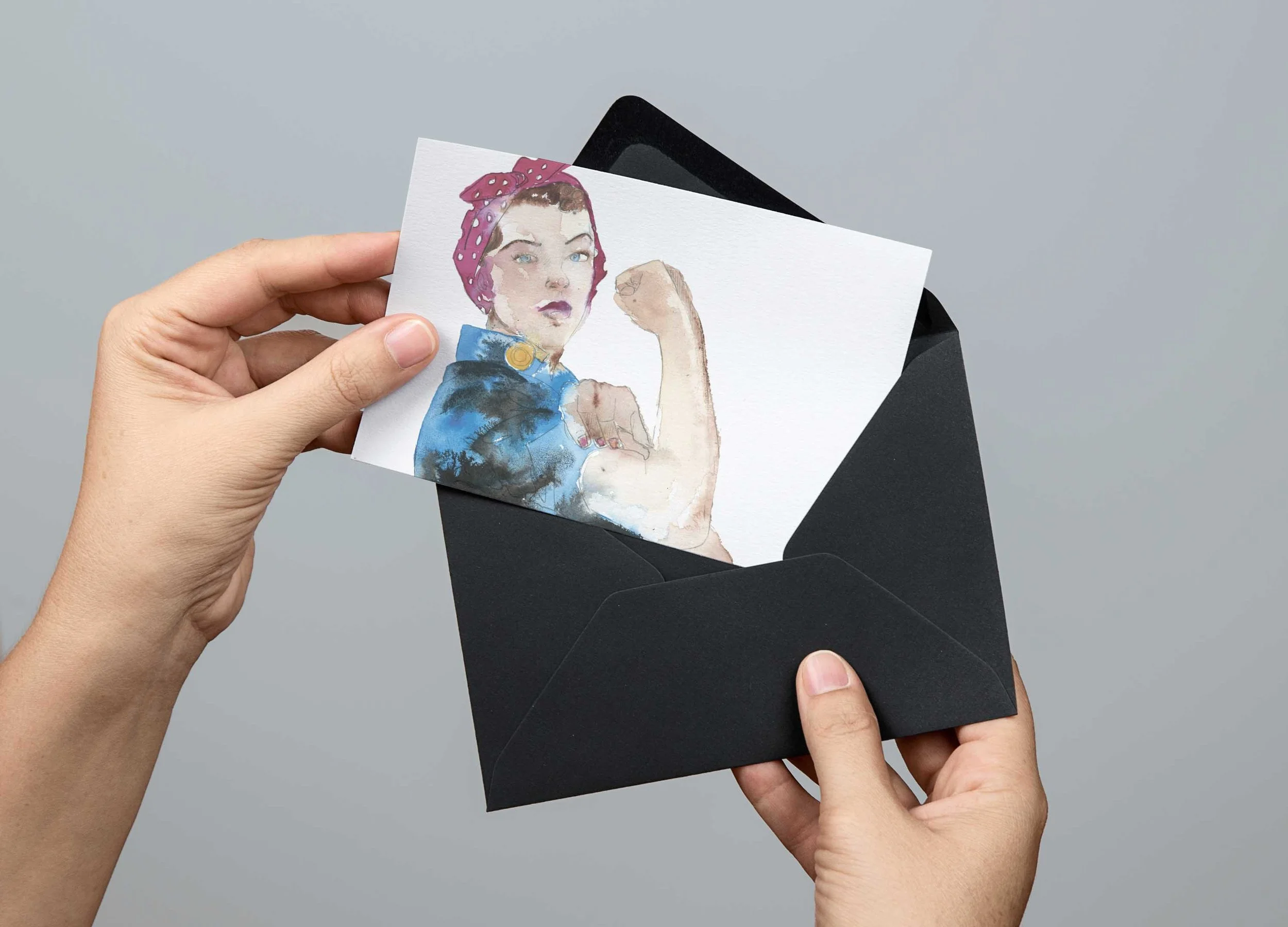 rosie-the-riveter-stationery-note-card-watercolor
