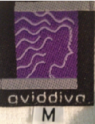 The only surviving photo of the Aviddiva brand logo and tag.