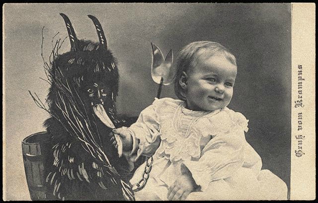 Old Photo with Krampus on a Christmas Card