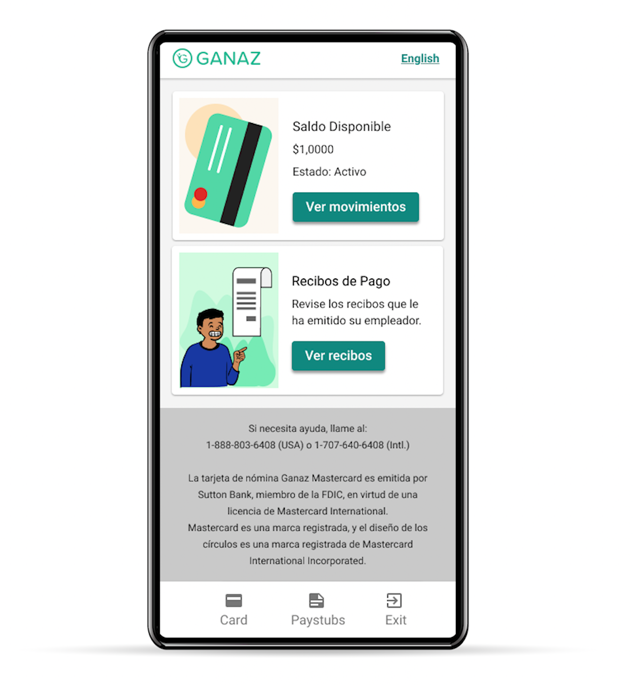 Ganaz Payroll Card Dashboard - Paystubs