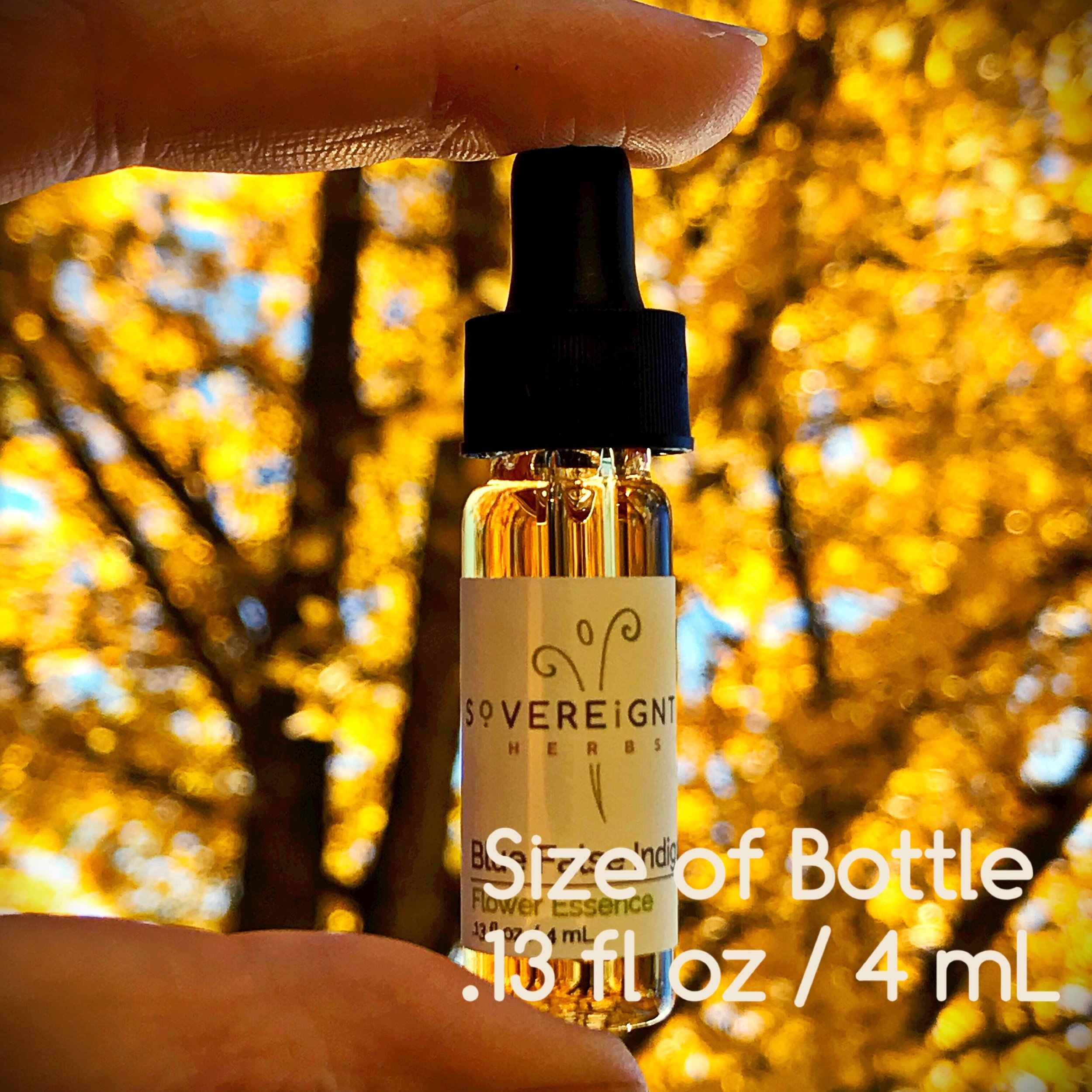 Flower essence bottle shown for size scale