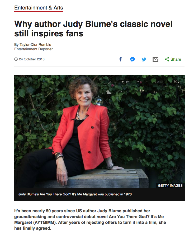 BBC News: Why author Judy Blume's classic novel still inspires fans