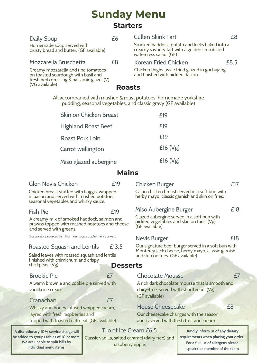 Menu — Glen Nevis Restaurant & Bar