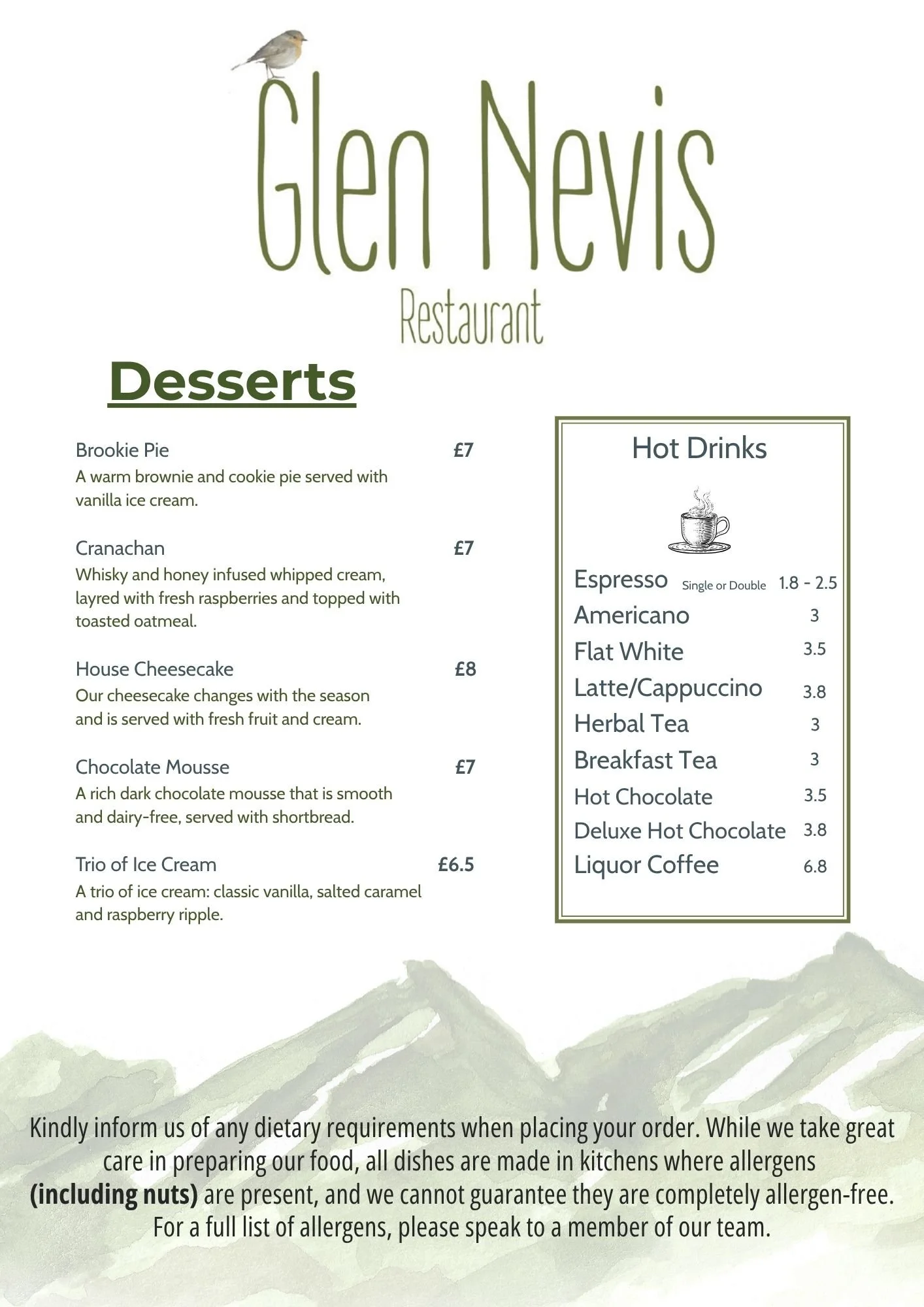 Menu — Glen Nevis Restaurant & Bar