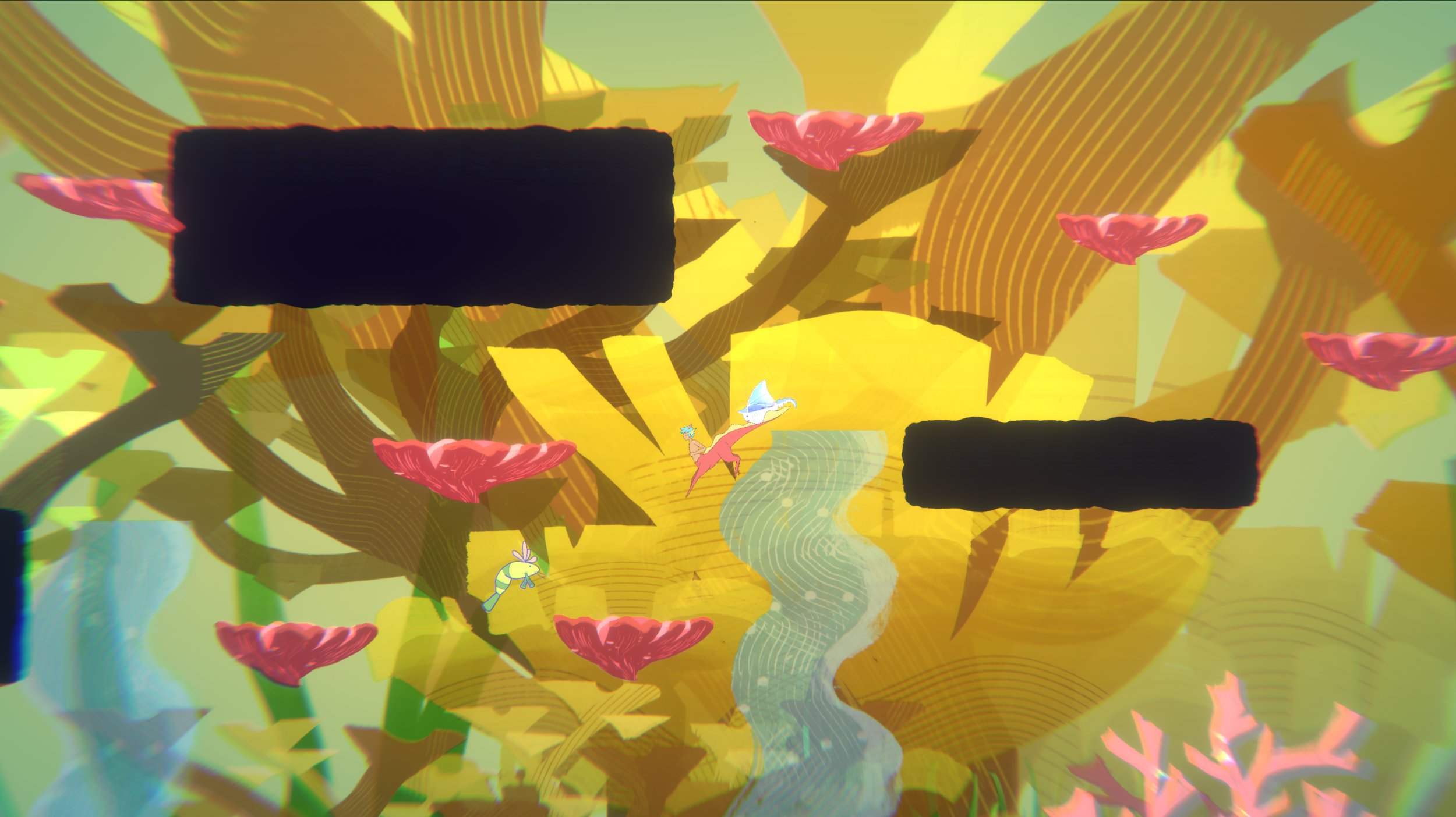 The Golden Elkhorn section of Coral Forest. The player can ride currents to reach higher areas of the level. 