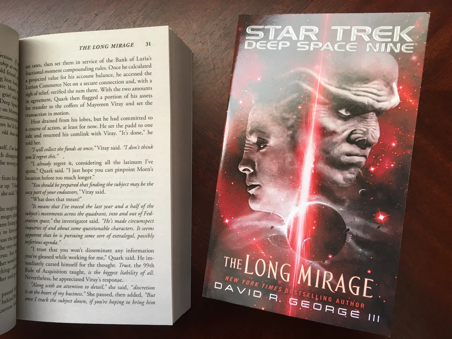 An example of italic type used for remote communication in Star Trek novels ©2017 David R. George III