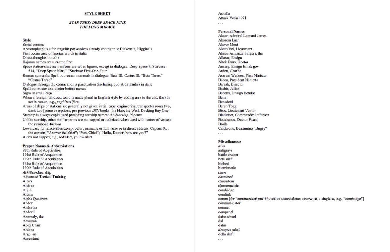 Abbreviated style sheet created by the copy editor for The Long Mirage ©2017 David R. George III