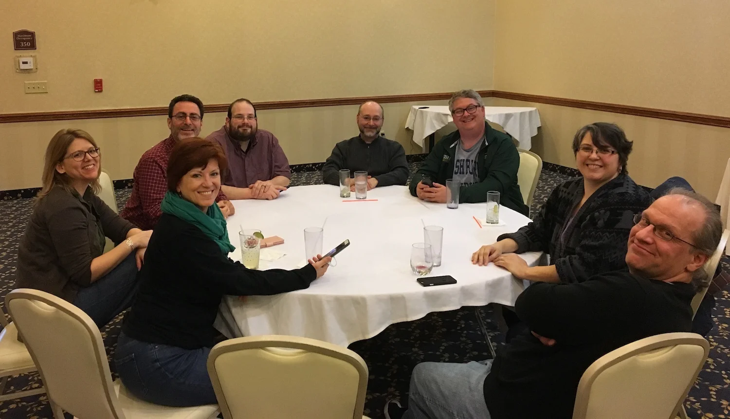 Clockwise from Bottom Left: Karen Ragan-George, Kara Bain, Bob Greenberger, Dave Galanter, Aaron Rosenberg, Kevin Dilmore, Sam Galanter, and Scott Pearson ©2017 David R. George III