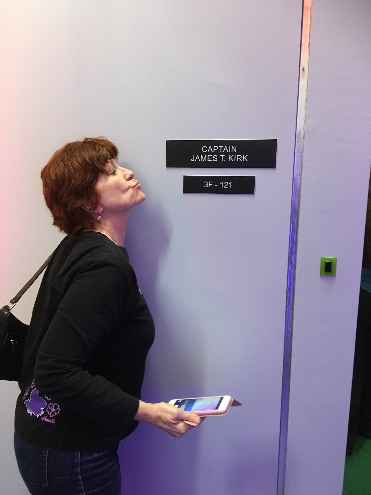 Karen Ragan-George Showing Way Too Much Enthusiasm for Captain Kirk’s Quarters ©2017 David R. George III