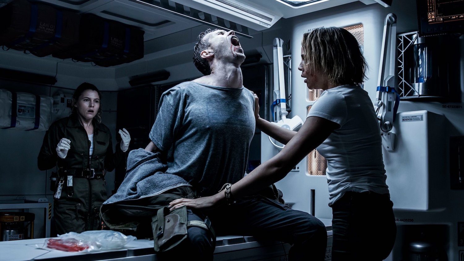 From left to right: Amy Seimetz, Benjamin Rigby, and Carmen Ejogo in Alien: Covenant