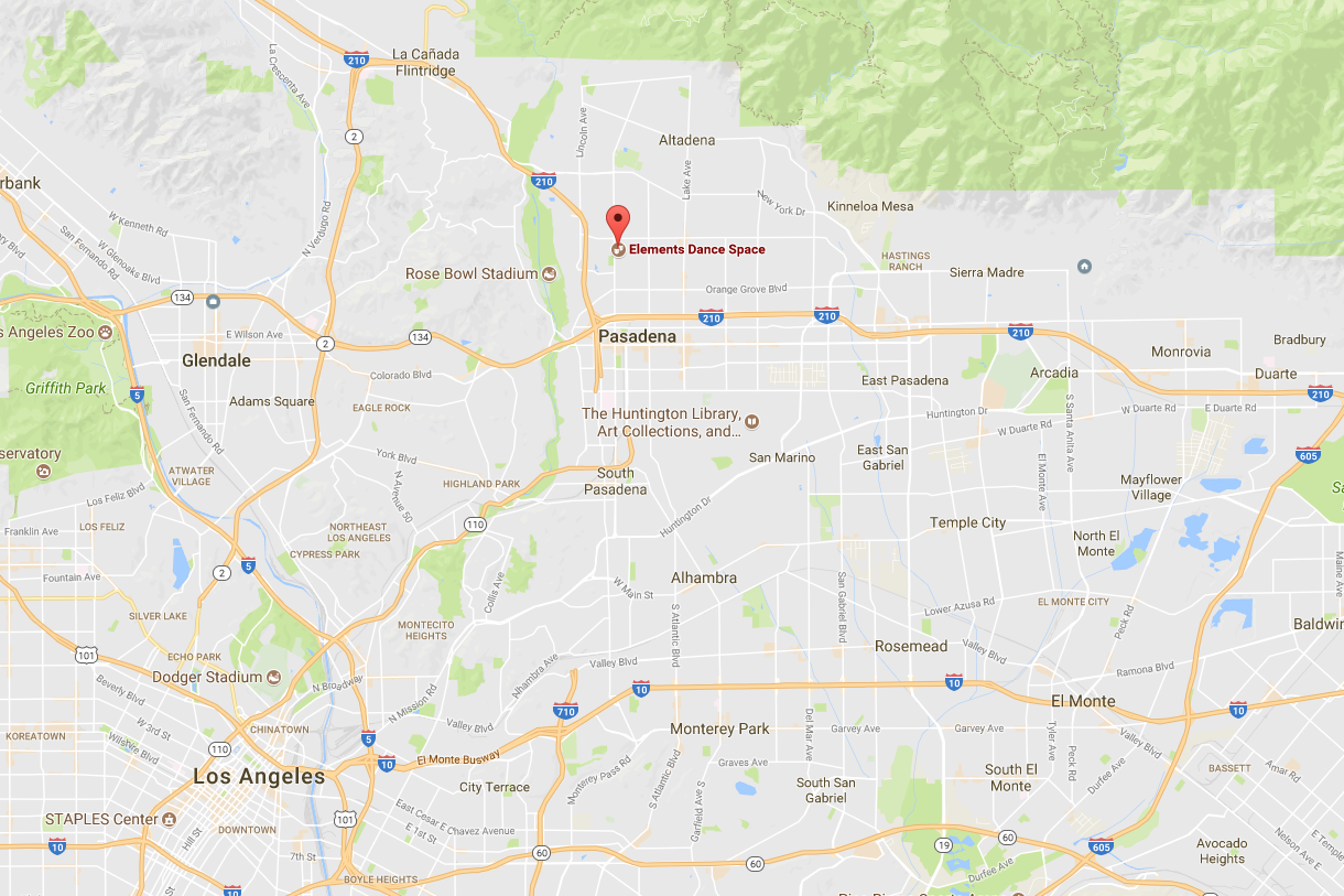 Map showing where Elements Dance Space in Pasadena