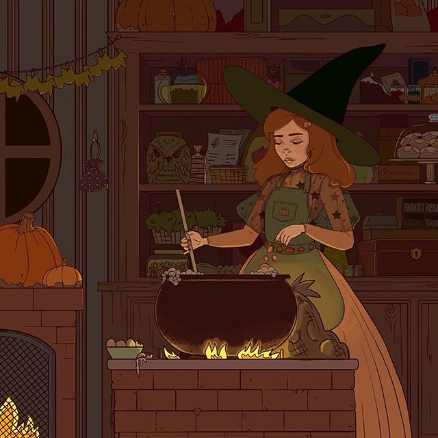 It&rsquo;s finally finished..woops. Merry Witchmas. 🧙🏼&zwj;♀️🤶🏻 &bull;
&bull;
&bull;
#witch #illustration #magic #food #cooking #painting #digitalart #characterdesign #character #fall #fashion #design #color #orange #magic #pantry #pumpkin #chris