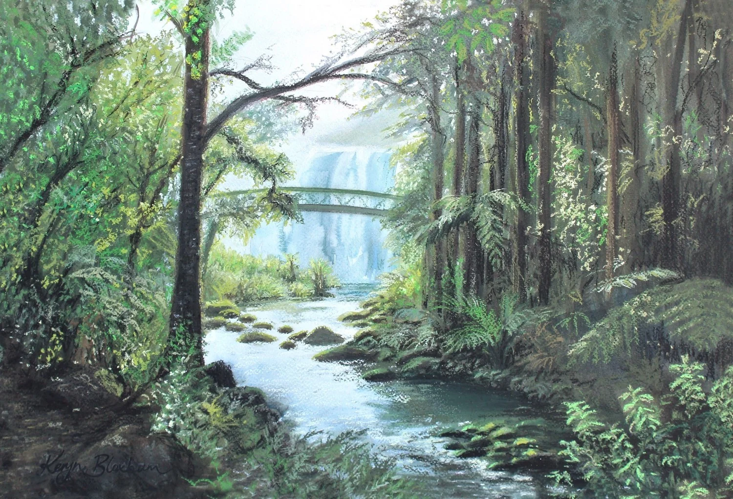 Whangarei Waterfall. Watercolour and Pastel. $600