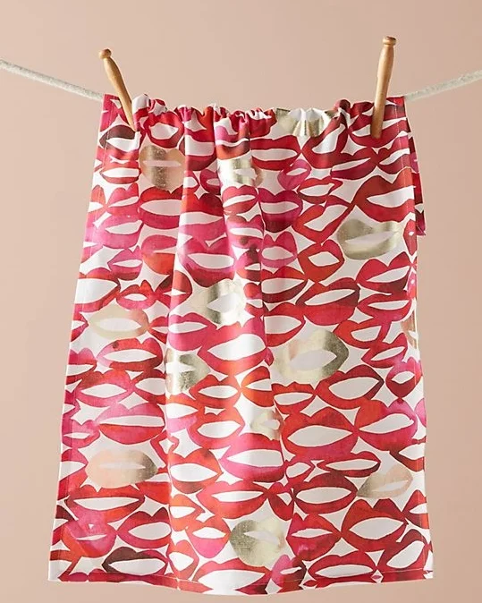 Digital & Foil Lips Screen Printed Dish Towel by Anthropologie , $18 http://bit.ly/lipsdishtowel To die for - for your gal pal who loves to being in the kitchen and cook!