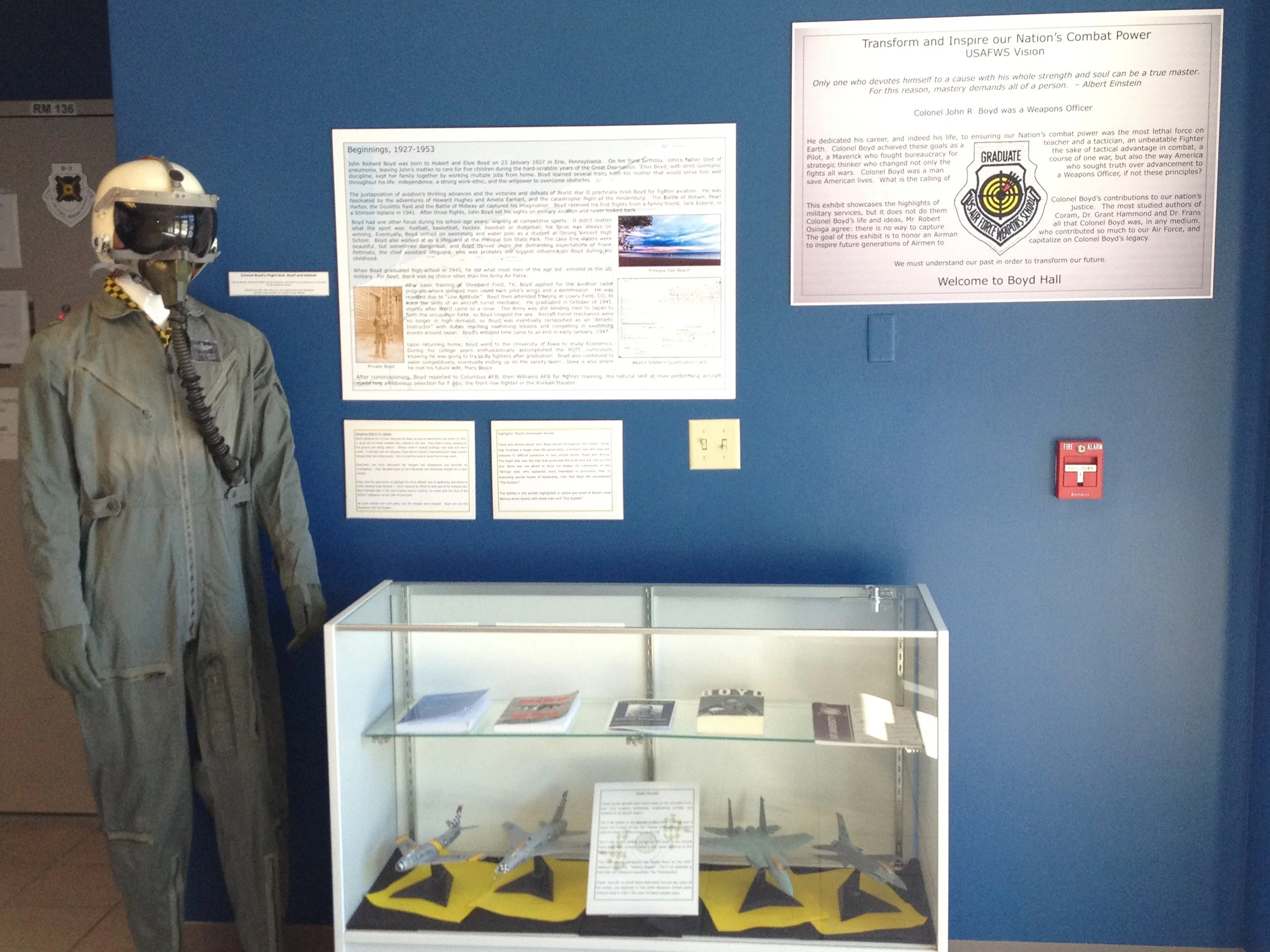 John Boyd's flight suit and helmet at Boyd Hall