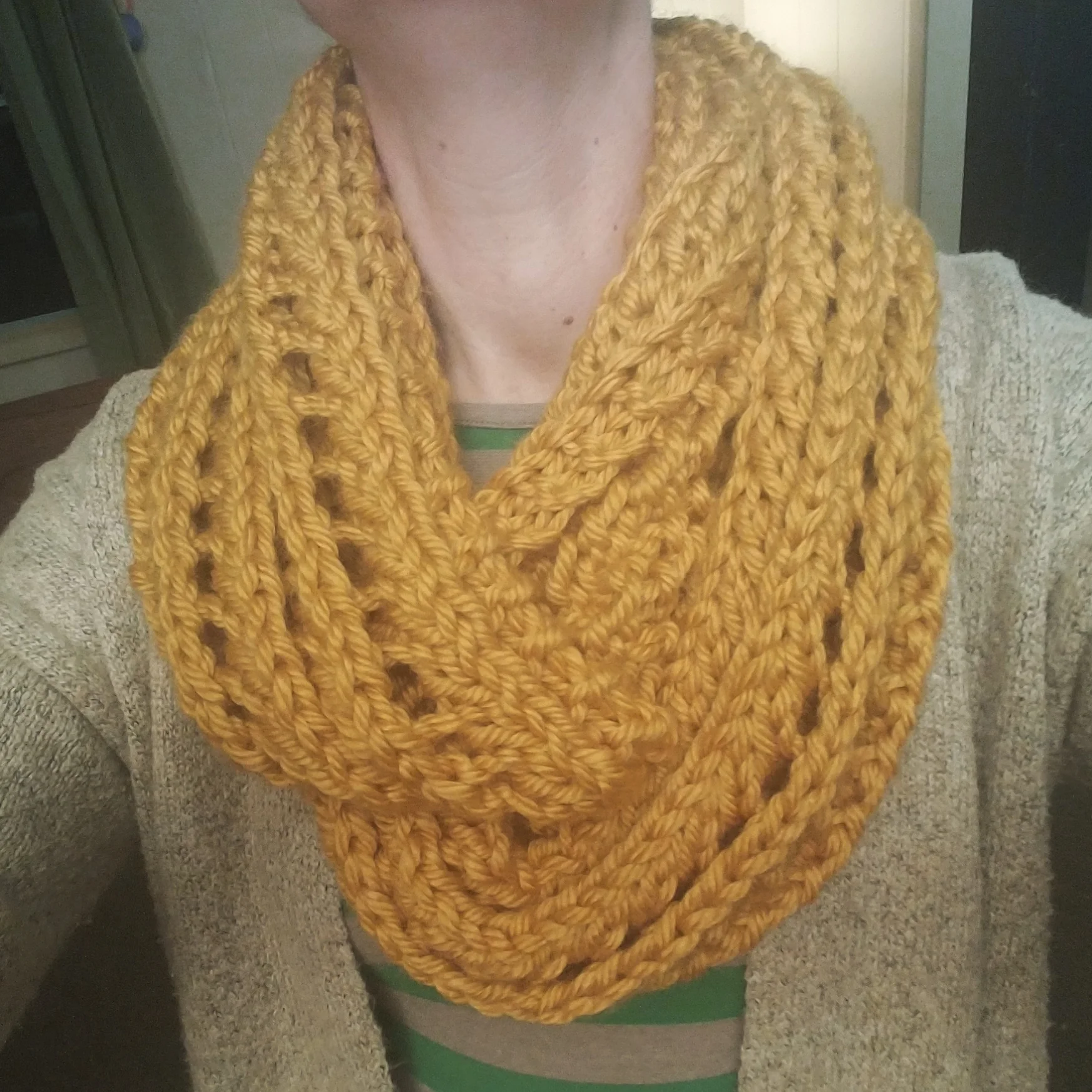 Misty Lace Scarf from Lion Brand: lionbrand hometown yarn (I connected the ends to make an infinity scarf)